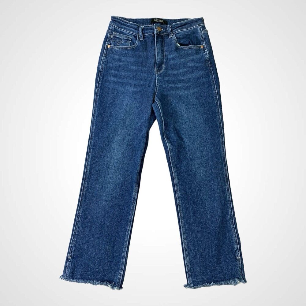 Judy Blue Jeans Womens 7 Blue Hi-Waisted Cropped Straight Raw Hem‎
